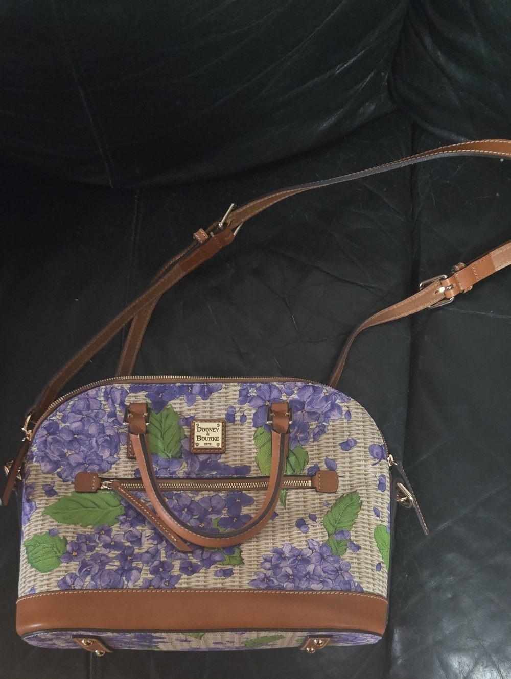 Dooney & Bourke Hydrangea Basketweave Domed Zip Satchel NWOT
